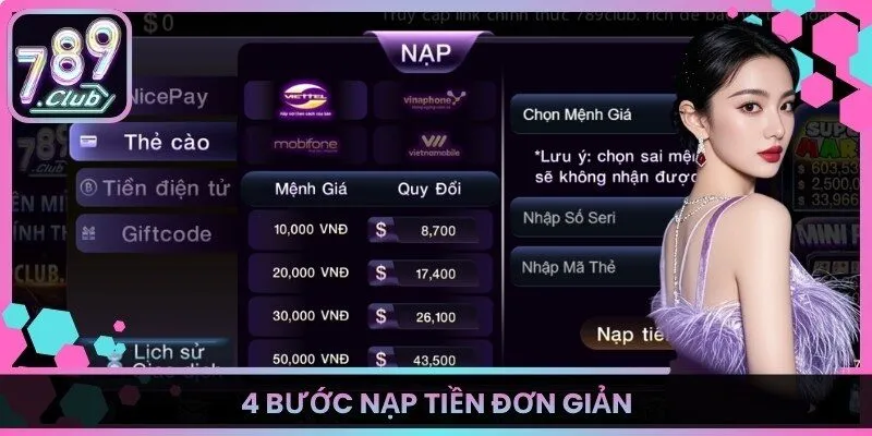 4 bước nạp tiền đơn giản